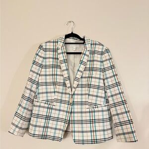 Boss White and Blue Plaid Blazer